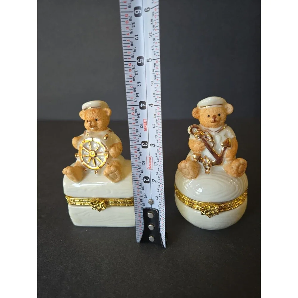 Vintage Formalities by Baum Bros Teddy Bear Sailor Trinket Box Lot of 2 Ceramic